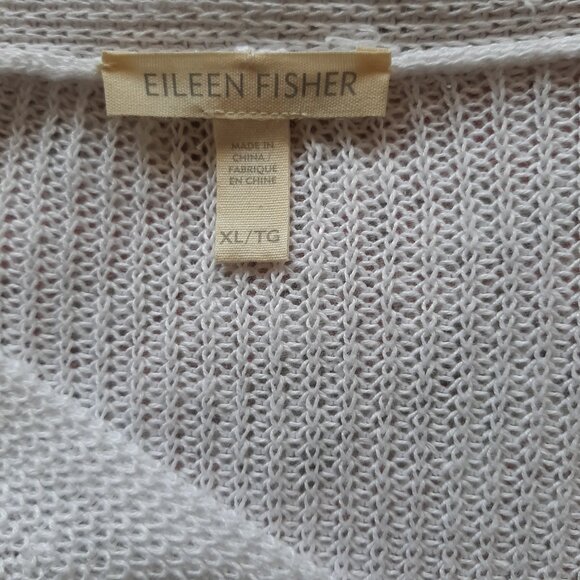 Eileen Fisher White Organic Linen V-Neck Open Knit Tunic Sweater XL - Picture 5 of 6